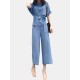 Solid Belt Pocket Rolled Sleeve Wide Leg Two Pieces Suit Solid Belt Pocket Rolled Sleeve Wide Leg Two Pieces Suit