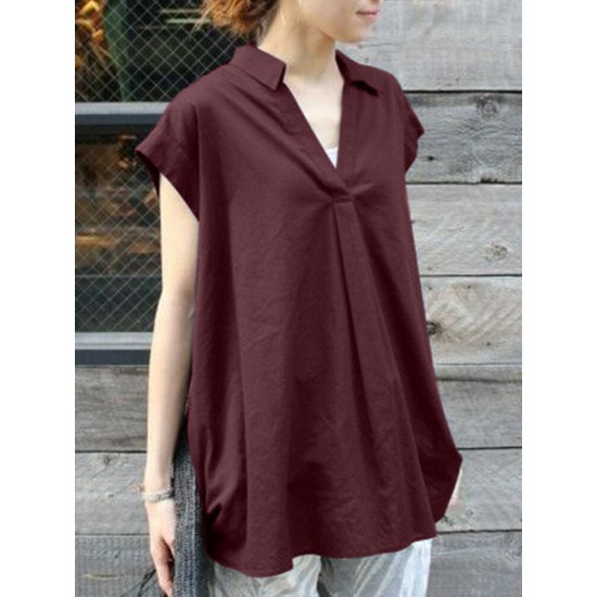 Solid Ruched V Neck Short Sleeve Casual Blouse Solid Ruched V Neck Short Sleeve Casual Blouse
