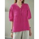 Solid Button Pocket V Neck Half Sleeve Casual Cotton Blouse Solid Button Pocket V Neck Half Sleeve Casual Cotton Blouse