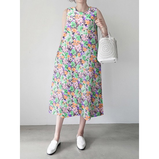 Calico Sleeveless Round Neck Print Dress Calico Sleeveless Round Neck Print Dress