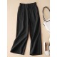 Solid Elastic Waist Pocket Button Wide Leg Pants Solid Elastic Waist Pocket Button Wide Leg Pants