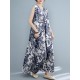 Plant Print Ruched Sleeveless Casual Maxi Cotton Dress Plant Print Ruched Sleeveless Casual Maxi Cotton Dress