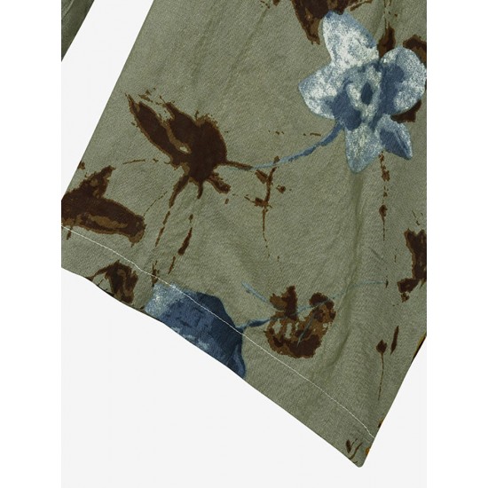 Floral Print Button Pocket Short Sleeve Wide Leg Jumpsuit Floral Print Button Pocket Short Sleeve Wide Leg Jumpsuit
