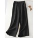 Leisure Solid Button Pocket Wide Leg Cotton Pants Leisure Solid Button Pocket Wide Leg Cotton Pants