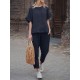 Solid Ruffle Pocket Half Sleeve Round Neck Suit Solid Ruffle Pocket Half Sleeve Round Neck Suit