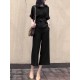 Solid Belt Pocket Rolled Sleeve Wide Leg Two Pieces Suit Solid Belt Pocket Rolled Sleeve Wide Leg Two Pieces Suit