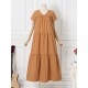 Solid Lettuce Edge V neck Short Sleeve Swing Maxi Dress Solid Lettuce Edge V neck Short Sleeve Swing Maxi Dress
