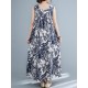 Plant Print Ruched Sleeveless Casual Maxi Cotton Dress Plant Print Ruched Sleeveless Casual Maxi Cotton Dress