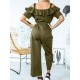 Solid Color Button Pocket Drawstring Off shoulder Ruffle Casual Jumpsuit Solid Color Button Pocket Drawstring Off shoulder Ruffle Casual Jumpsuit