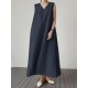 Solid V Neck Sleeveless Casual Cotton Maxi Dress Solid V Neck Sleeveless Casual Cotton Maxi Dress