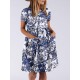 Cotton Plant Print Button Pocket Short Sleeve Midi Dress Cotton Plant Print Button Pocket Short Sleeve Midi Dress