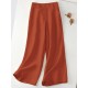 Leisure Solid Button Pocket Wide Leg Cotton Pants Leisure Solid Button Pocket Wide Leg Cotton Pants
