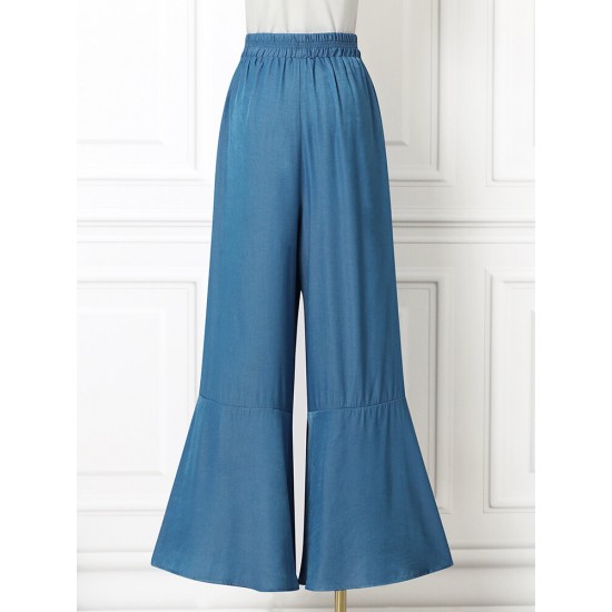 Leisure Solid Ruffle Wide Leg Pocket Pants Leisure Solid Ruffle Wide Leg Pocket Pants