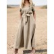 Solid Pocket Sash Short Sleeve Cotton Casual Maxi Dress Solid Pocket Sash Short Sleeve Cotton Casual Maxi Dress