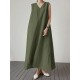 Solid V Neck Sleeveless Casual Cotton Maxi Dress Solid V Neck Sleeveless Casual Cotton Maxi Dress