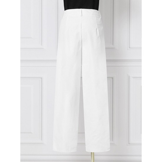 Women Zipper Pleated Commute Button Side Pocket Solid Casual Pants Women Zipper Pleated Commute Button Side Pocket Solid Casual Pants