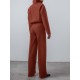 Solid Zip Front Hasp Long Sleeve Lapel Two Pieces Set Solid Zip Front Hasp Long Sleeve Lapel Two Pieces Set