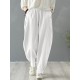 Solid Cotton Pocket Elastic Waist Casual Loose Pants Solid Cotton Pocket Elastic Waist Casual Loose Pants