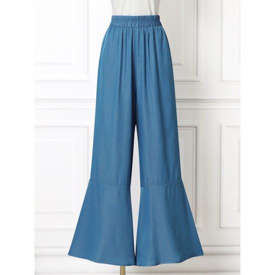 Leisure Solid Ruffle Wide Leg Pocket Pants Leisure Solid Ruffle Wide Leg Pocket Pants