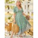 Plus Size V neck Tribal Button Design Short Sleeves Maxi Dress Plus Size V neck Tribal Button Design Short Sleeves Maxi Dress