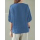 Solid Button Pocket V Neck Half Sleeve Casual Cotton Blouse Solid Button Pocket V Neck Half Sleeve Casual Cotton Blouse