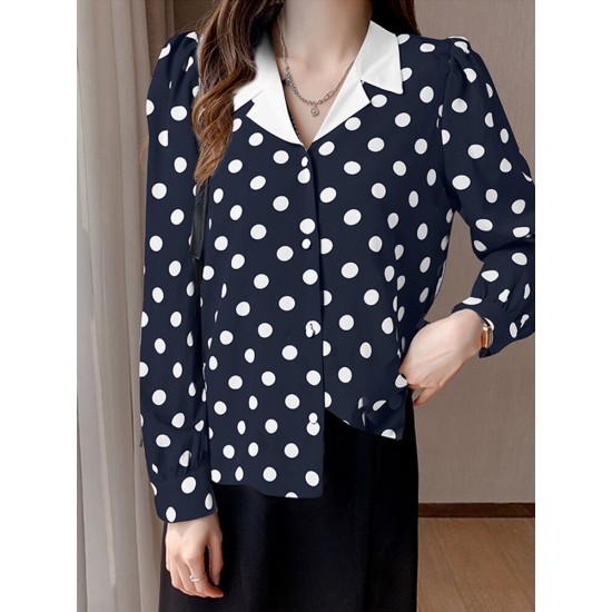 Polka Dot Contrast Color Lapel Button Long Sleeve Casual Shirt Polka Dot Contrast Color Lapel Button Long Sleeve Casual Shirt