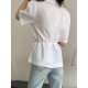 Solid Button Tie Up Lapel Short Sleeve Casual Cotton Blouse Solid Button Tie Up Lapel Short Sleeve Casual Cotton Blouse