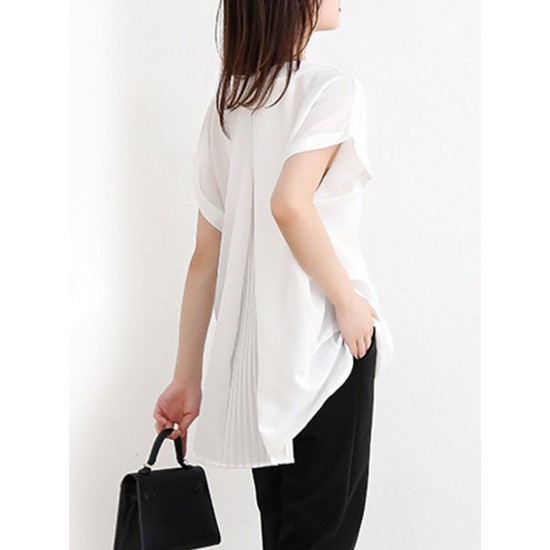 Solid Ruched Short Sleeve V Neck Casual Blouse Solid Ruched Short Sleeve V Neck Casual Blouse