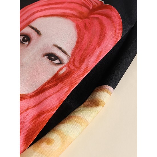 Cartoon Girls Graphic Pocket Short Sleeve Button Dress Cartoon Girls Graphic Pocket Short Sleeve Button Dress