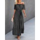 Dot Print Off Shoulder Short Sleeve Dress With Belt Dot Print Off Shoulder Short Sleeve Dress With Belt