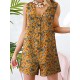 Leisure Calico Button Pocket Sleeveless V Neck Cotton Romper Leisure Calico Button Pocket Sleeveless V Neck Cotton Romper