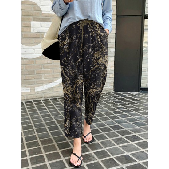 Women 100 Cotton Plants And Flowers Printing Maxi Length Pants Women 100 Cotton Plants And Flowers Printing Maxi Length Pants
