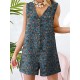 Leisure Calico Button Pocket Sleeveless V Neck Cotton Romper Leisure Calico Button Pocket Sleeveless V Neck Cotton Romper