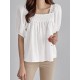Solid Lace Patchwork Square Collar Short Sleeve Casual Cotton Blouse Solid Lace Patchwork Square Collar Short Sleeve Casual Cotton Blouse