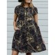 Cotton Plant Print Button Pocket Short Sleeve Midi Dress Cotton Plant Print Button Pocket Short Sleeve Midi Dress