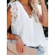 Solid Lace Patchwork V Neck Casual Blouse Solid Lace Patchwork V Neck Casual Blouse