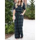 Plaid Print Button Pocket Short Sleeve Wide Leg Jumpsuit Plaid Print Button Pocket Short Sleeve Wide Leg Jumpsuit