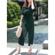 Solid Belt Pocket Button Ruffle Sleeve V neck Jumpsuit Solid Belt Pocket Button Ruffle Sleeve V neck Jumpsuit