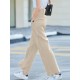 Solid Pocket Button Wide Leg High Waist Casual Pants Solid Pocket Button Wide Leg High Waist Casual Pants