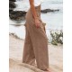 Leisure Solid Shirring Pocket Wide Leg Cotton Pants Leisure Solid Shirring Pocket Wide Leg Cotton Pants