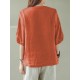 Solid Button Pocket V Neck Half Sleeve Casual Cotton Blouse Solid Button Pocket V Neck Half Sleeve Casual Cotton Blouse