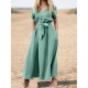 Solid Pocket Sash Short Sleeve Cotton Casual Maxi Dress Solid Pocket Sash Short Sleeve Cotton Casual Maxi Dress