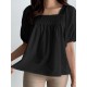 Solid Lace Patchwork Square Collar Short Sleeve Casual Cotton Blouse Solid Lace Patchwork Square Collar Short Sleeve Casual Cotton Blouse