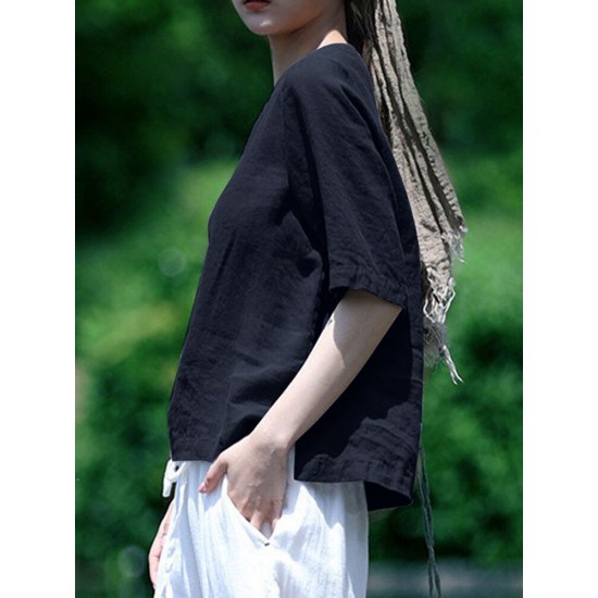 Solid Half Sleeve Crew Neck Casual Women Blouse Solid Half Sleeve Crew Neck Casual Women Blouse
