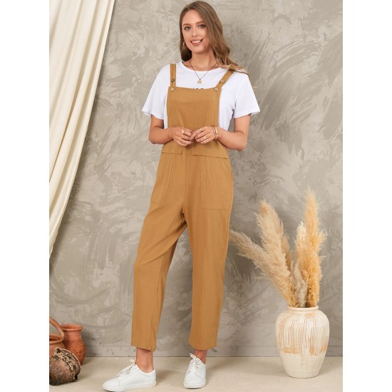 Solid Pocket Sleeveless Button Casual Jumpsuit For Women Solid Pocket Sleeveless Button Casual Jumpsuit For Women