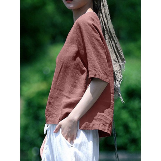 Solid Half Sleeve Crew Neck Casual Women Blouse Solid Half Sleeve Crew Neck Casual Women Blouse