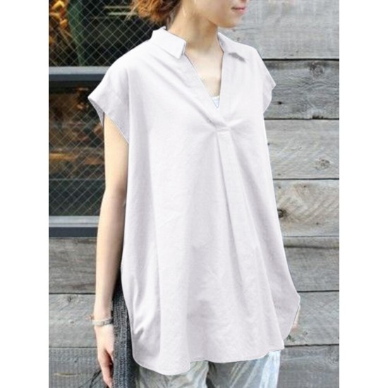 Solid Ruched V Neck Short Sleeve Casual Blouse Solid Ruched V Neck Short Sleeve Casual Blouse