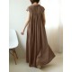 Solid Button Lapel Ruched Short Sleeve Maxi Shirt Dress Solid Button Lapel Ruched Short Sleeve Maxi Shirt Dress