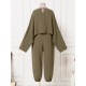 Round Neck Long Sleeve Button Pocket Solid Suit Round Neck Long Sleeve Button Pocket Solid Suit