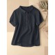 Solid Patchwork Button Lapel Short Sleeve Casual Blouse Solid Patchwork Button Lapel Short Sleeve Casual Blouse